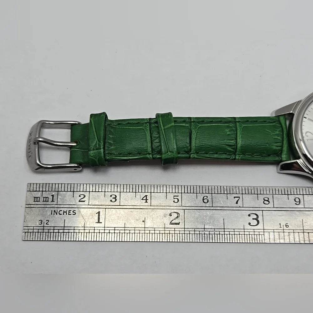 Womens Timex Easy Reader Watch Silver Tone Green Croco Dress Classic New Battery